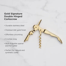 Cargar imagen en el visor de la galería, Belmont 24k Signature Double-Hinged Corkscrew in Gold Viski TRUE
