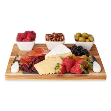 Acacia & Slate Cheese Board Set w/Ceramic Bowls by Twine Living Shefu choice