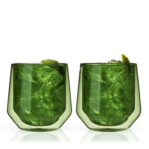 Double Walled Aurora Tumblers in green (set of 2) by Viski Viski