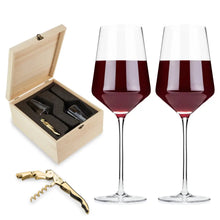 Lade das Bild in den Galerie-Viewer, Raye Crystal Angled Bordeaux Glasses &amp; Corkscrew Gift Box, Set of 3 Viski
