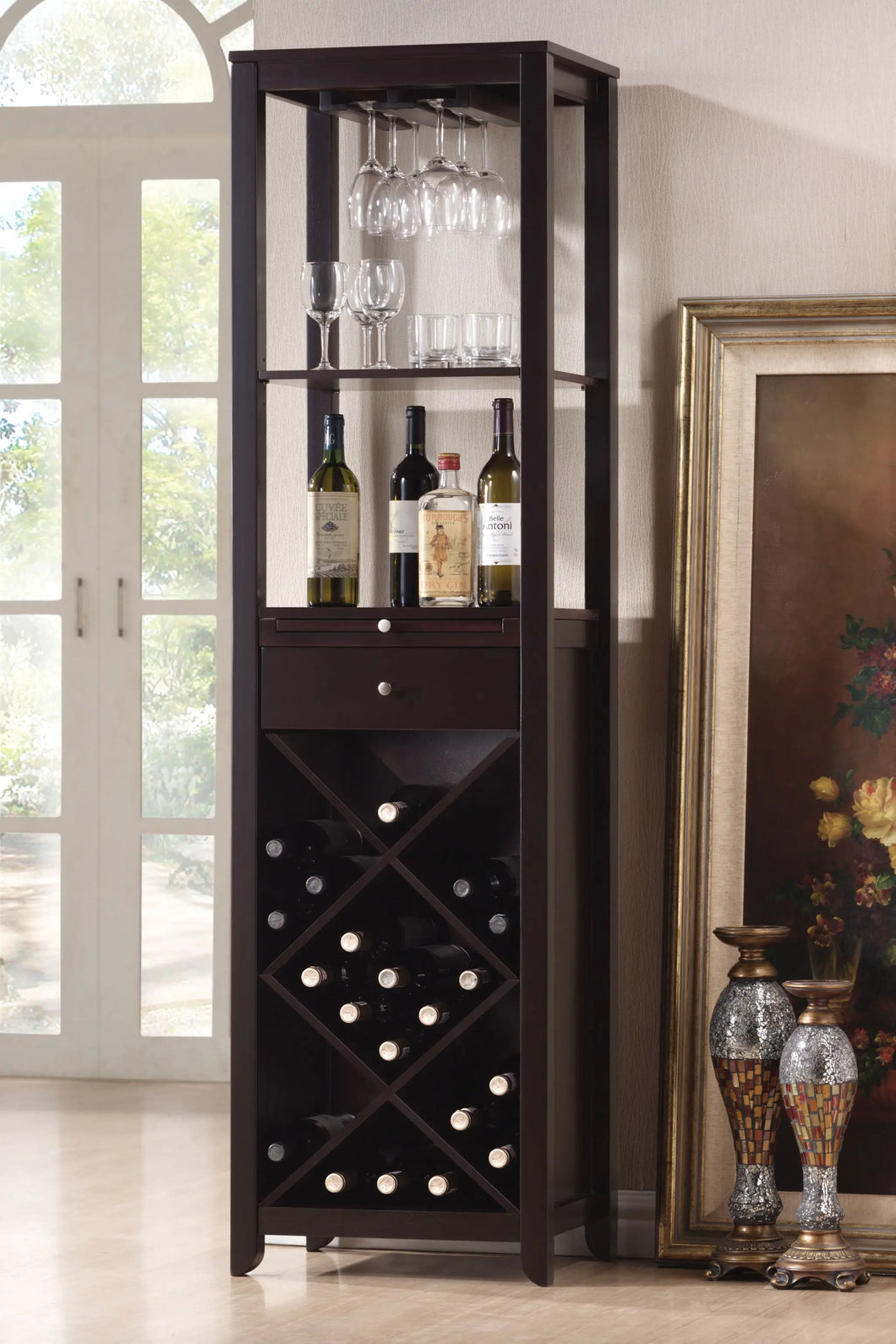 Modern Style Umber Finish Wood Wine Cabinet Shefu choice